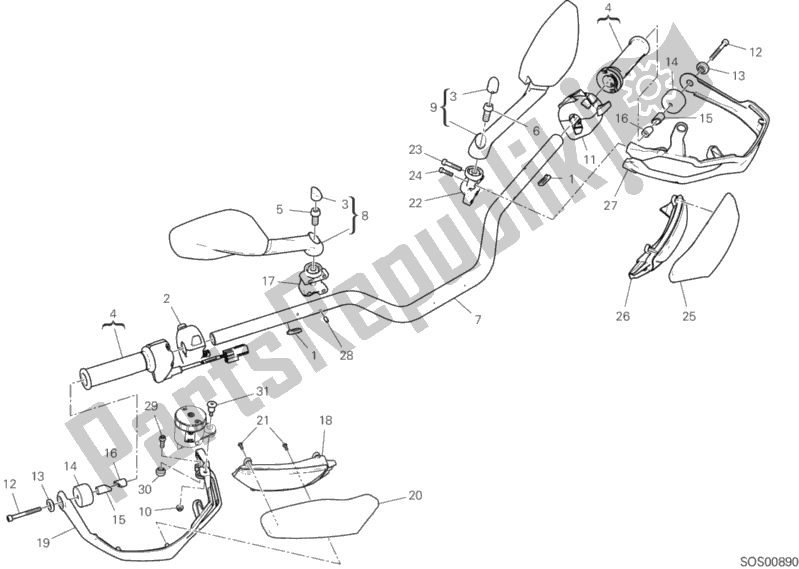 All parts for the Handlebar of the Ducati Multistrada 1260 ABS 2018